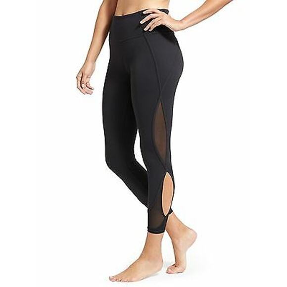 Athleta Mesh Cut Out Salutation 7/8 Black Leggings Size S - Picture 1 of 8